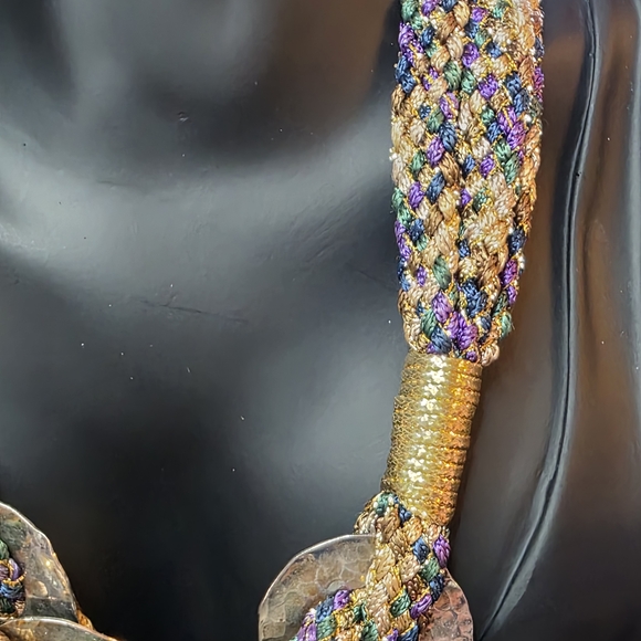 Multicolor Braided Statement Necklace Gold Silver Accents RR 570 - Picture 4 of 11